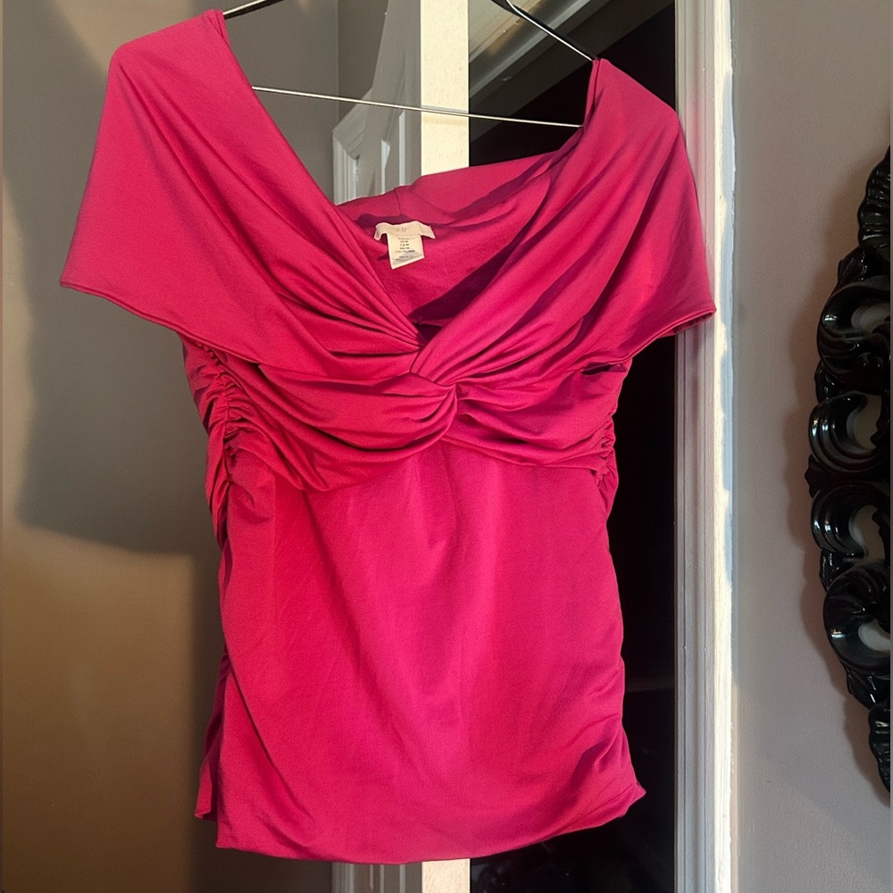 H&M Hot Pink Twist-Front Short Sleeve Top